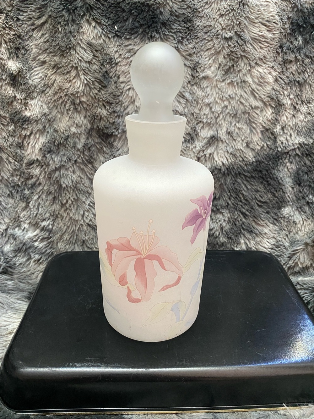 Vintage Frosted Glass Floral Decanter/ Vanity Bottle